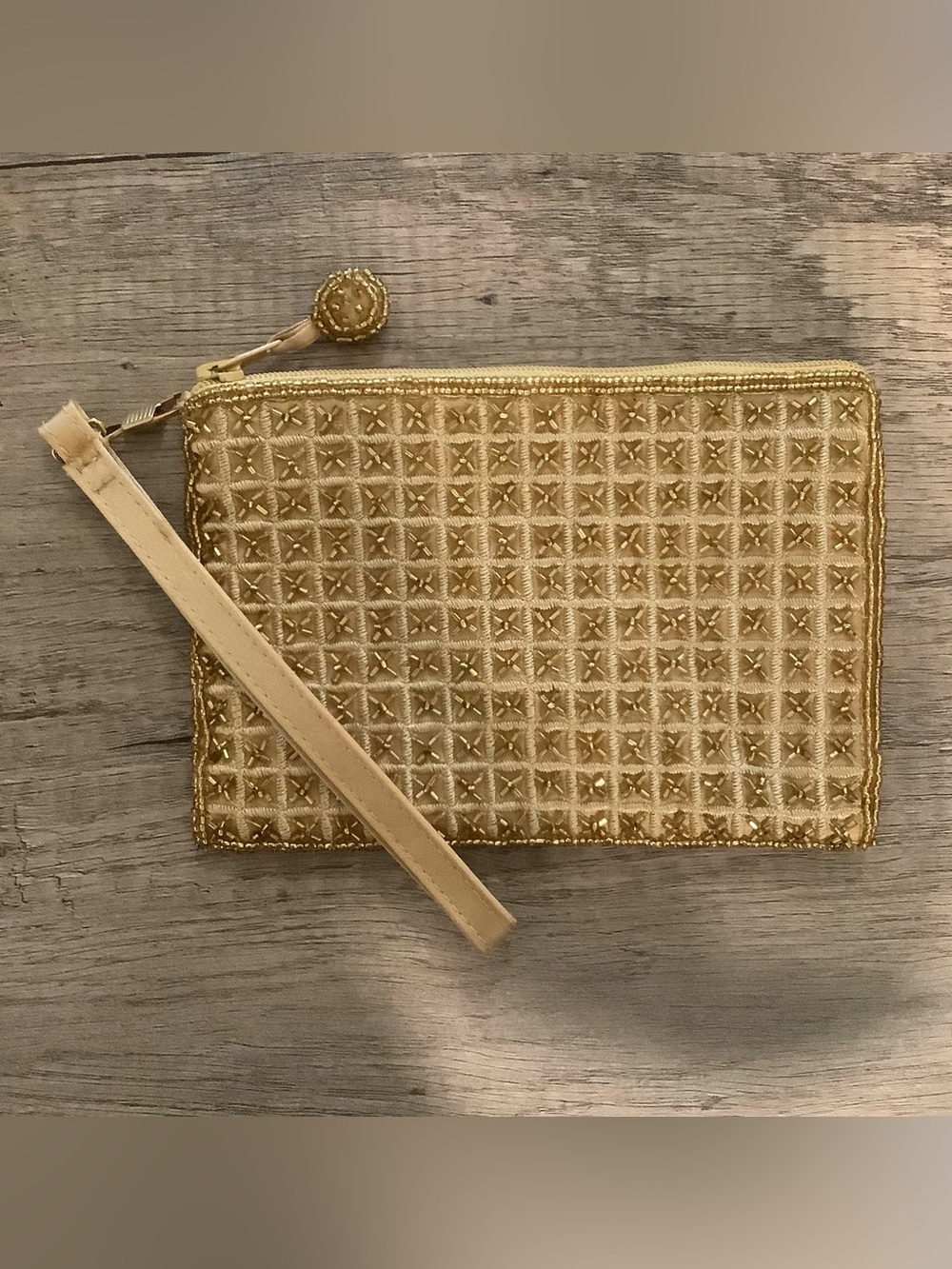 Gold Quilted Wristlet Clutch - Women's Evening Bag